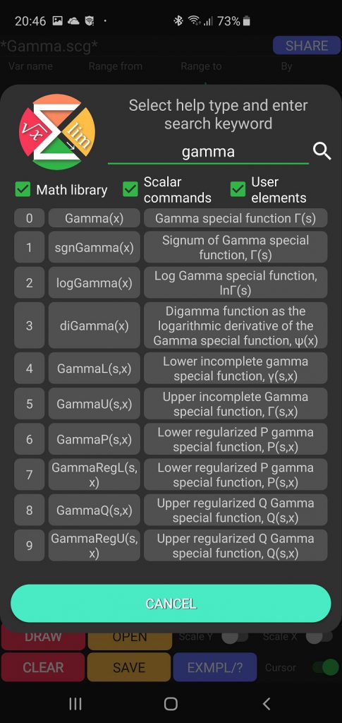 Scalar Calculator - Gamma Special Function