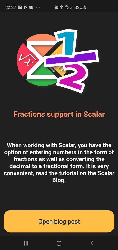Scalar Calculator - Fractions support - Information