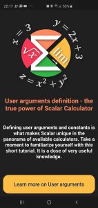 Scalar Calculator - User defined arguments - Information