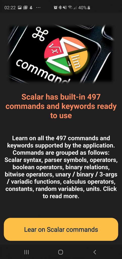 Scalar Calculator - Help keywords - Information