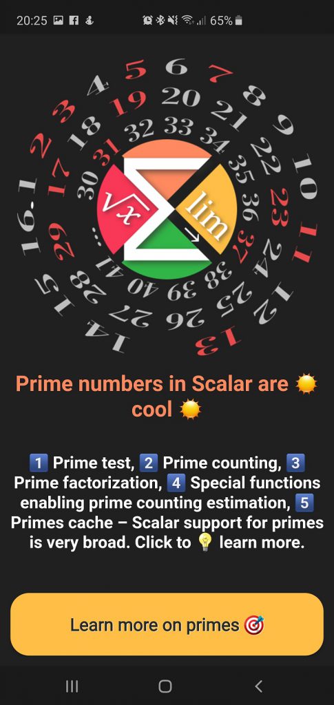 Scalar Calculator - Prime Numbers Support - Information