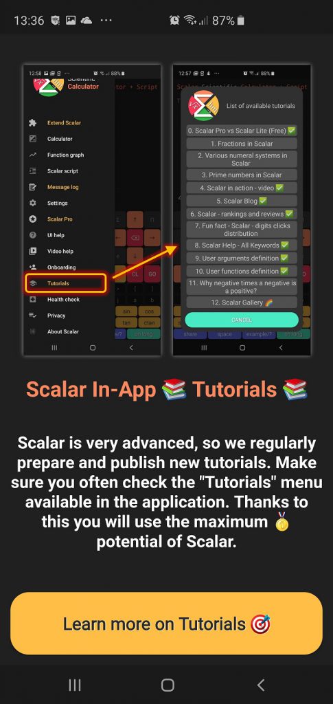 Scalar Lite Calculator - Tutorials Information