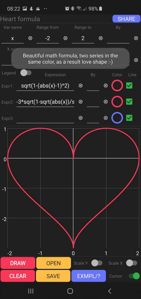 Scalar Calculator - Graph Example - Heart Formula