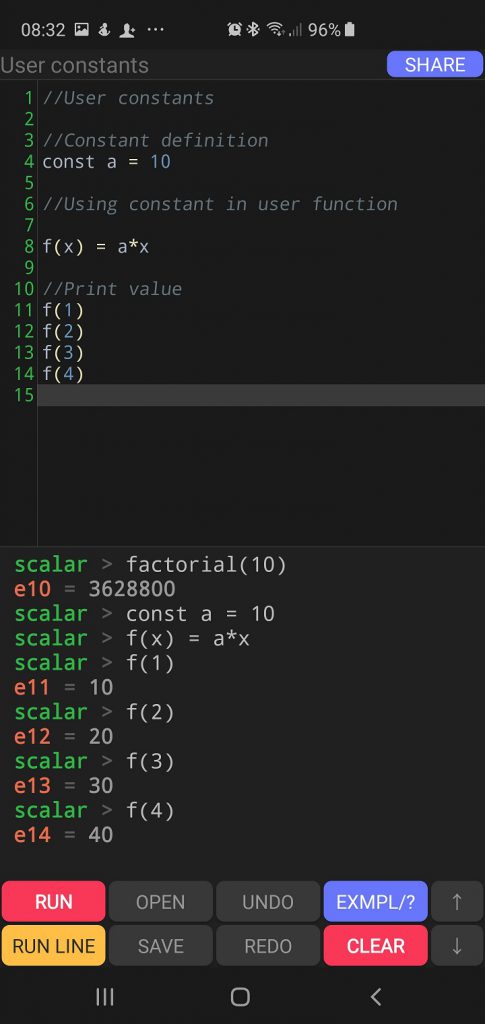 Scalar Calculator - Script Example - User Constants